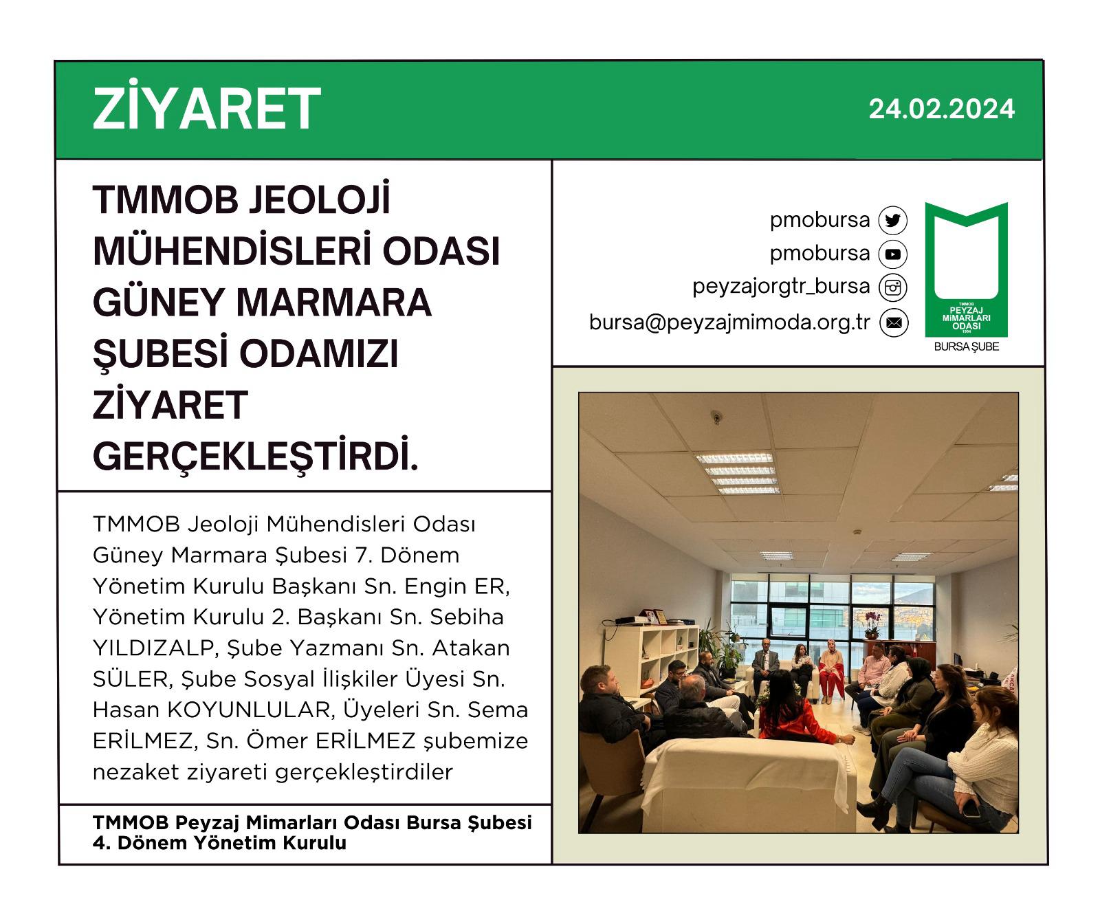 ZİYARET | TMMOB JEOLOJİ MÜHENDİSLERİ ODASI GÜNEY MARMARA ŞUBESİ ODAMIZA NEZAKET ZİYARETİ GERÇEKLEŞTİRDİ.
